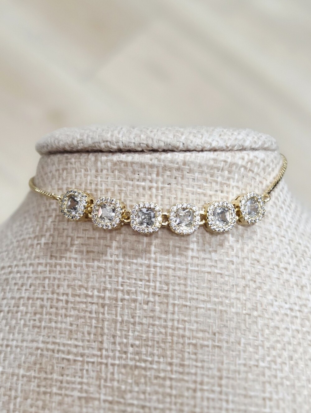 Gold Crystal Halo Bracelet - Elegant Clear Stones